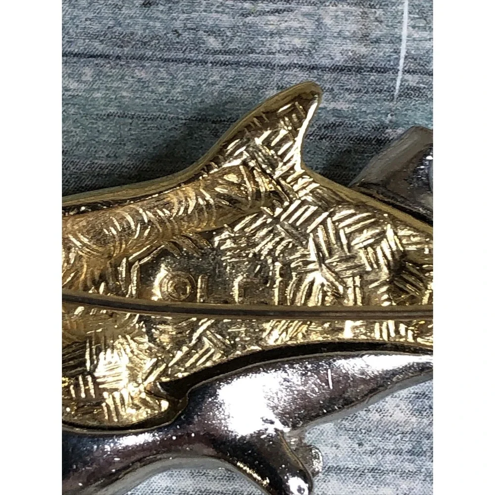 Vintage LIZ CLAIBORNE BROOCH PIN Silver & Gold‎ Tone DOUBLE DOLPHINS JUMPING